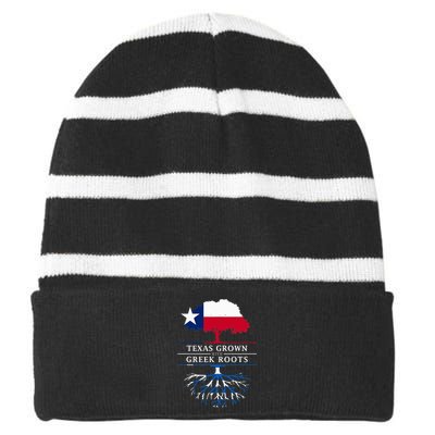 Texas Grown With Greek Roots Greece Pride Striped Beanie with Solid Band