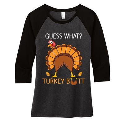 Thanksgiving Guess What Fuuny Turkey Fall Women's Tri-Blend 3/4-Sleeve Raglan Shirt