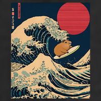 The Great Wave Off Kanagawa Capybara Surfing Japanese Otaku 7 Panel Mesh Trucker Snapback Hat