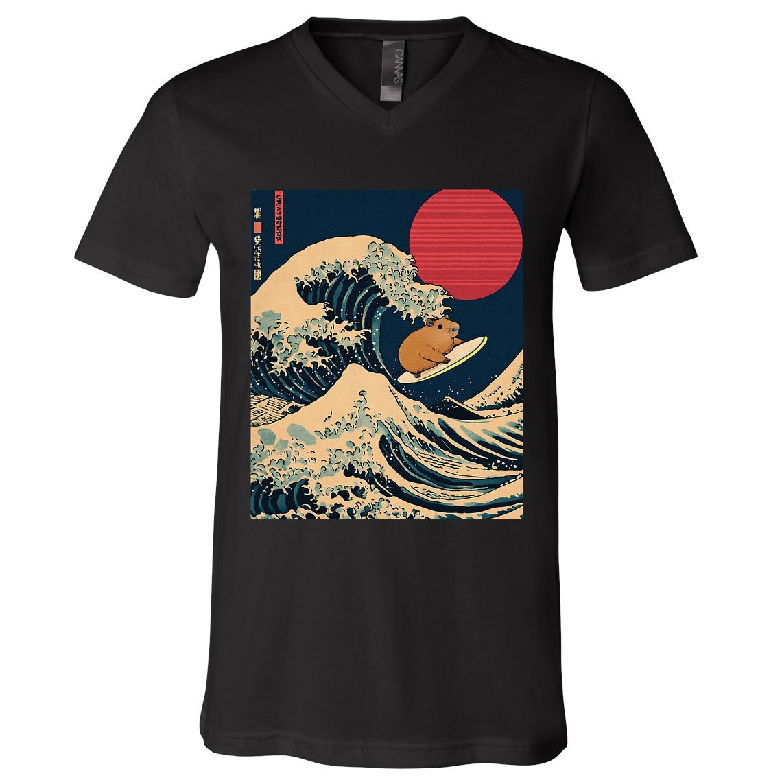 The Great Wave Off Kanagawa Capybara Surfing Japanese Otaku V-Neck T-Shirt