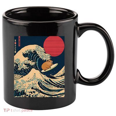The Great Wave Off Kanagawa Capybara Surfing Japanese Otaku 11oz C Handle Ceramic Mug