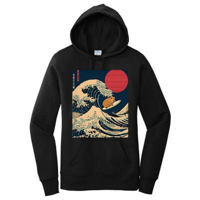 The Great Wave Off Kanagawa Capybara Surfing Japanese Otaku Women's Pullover Hoodie