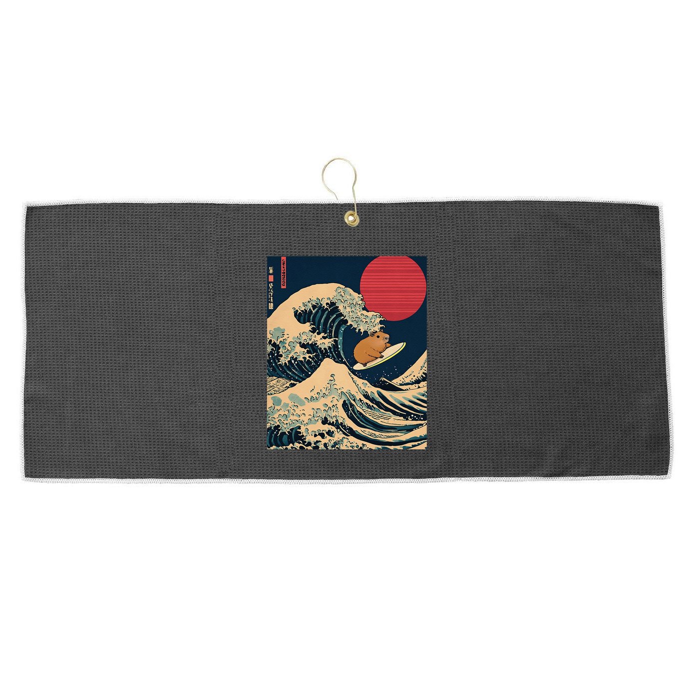 The Great Wave Off Kanagawa Capybara Surfing Japanese Otaku Large Microfiber Waffle Golf Towel