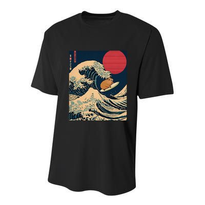 The Great Wave Off Kanagawa Capybara Surfing Japanese Otaku Youth Performance Sprint T-Shirt