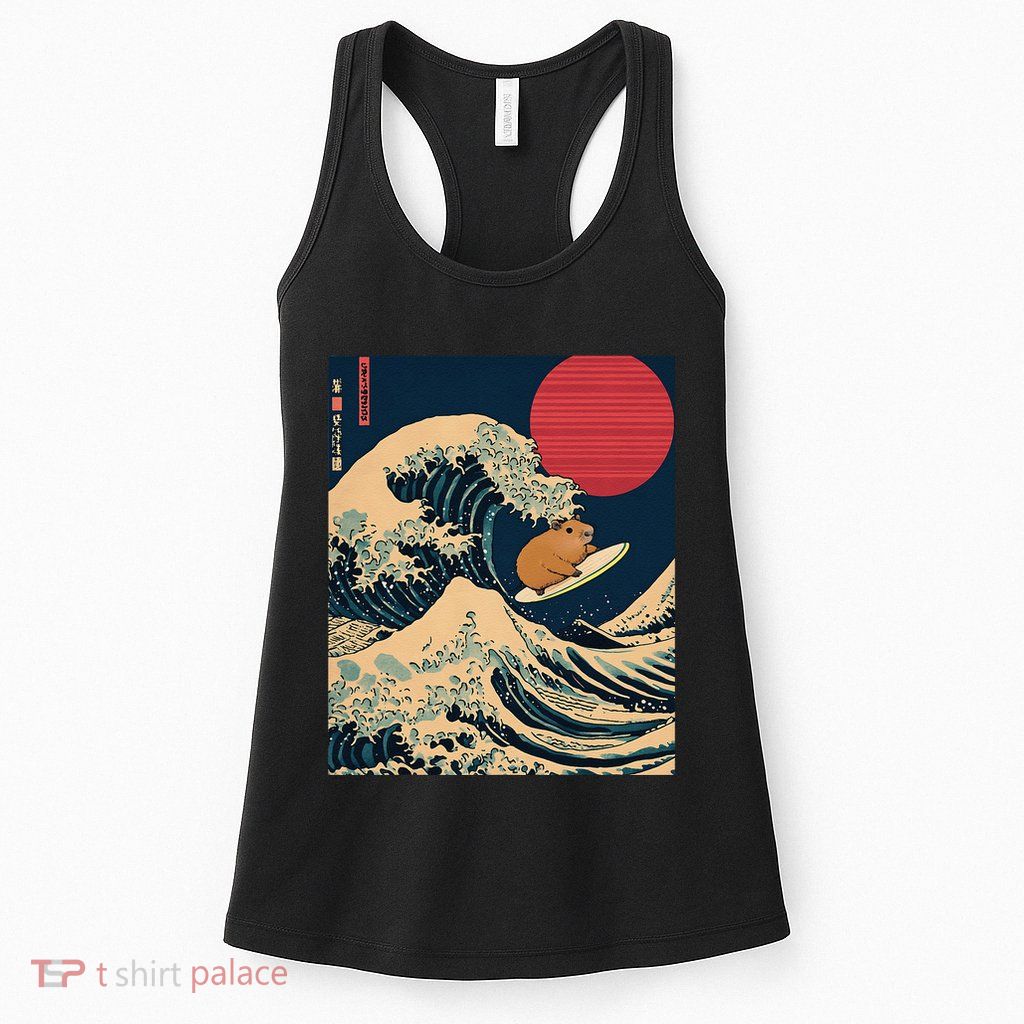 The Great Wave Off Kanagawa Capybara Surfing Japanese Otaku Womens Tank Top