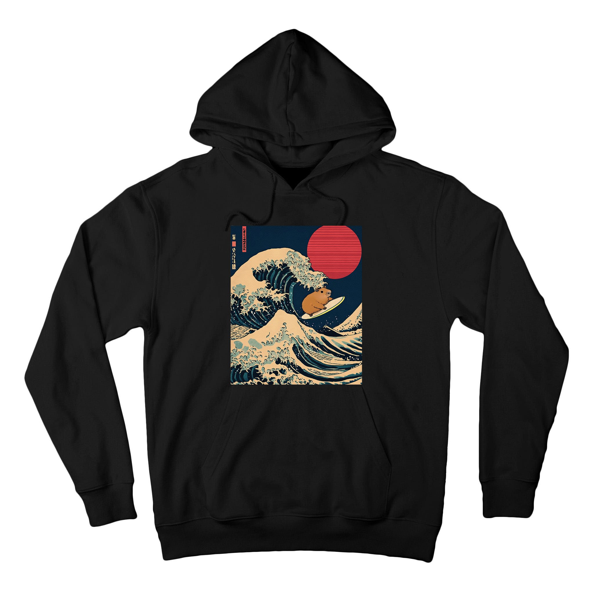 The Great Wave Off Kanagawa Capybara Surfing Japanese Otaku Tall Hoodie