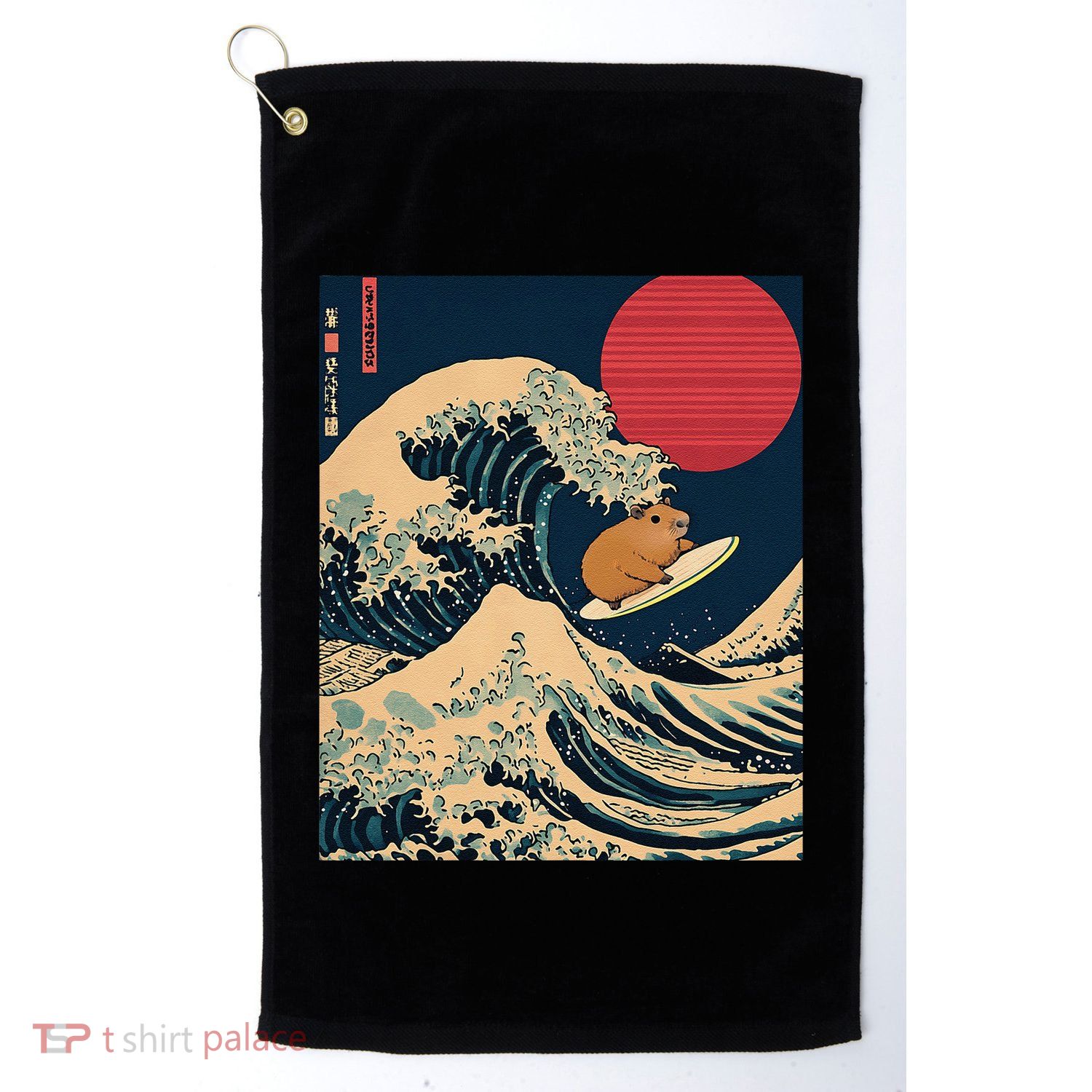 The Great Wave Off Kanagawa Capybara Surfing Japanese Otaku Golf Towel