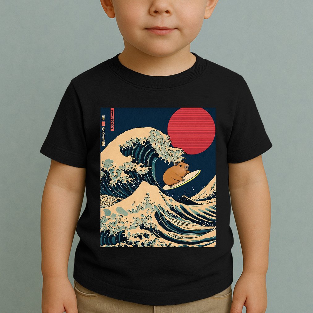 The Great Wave Off Kanagawa Capybara Surfing Japanese Otaku Toddler T-Shirt