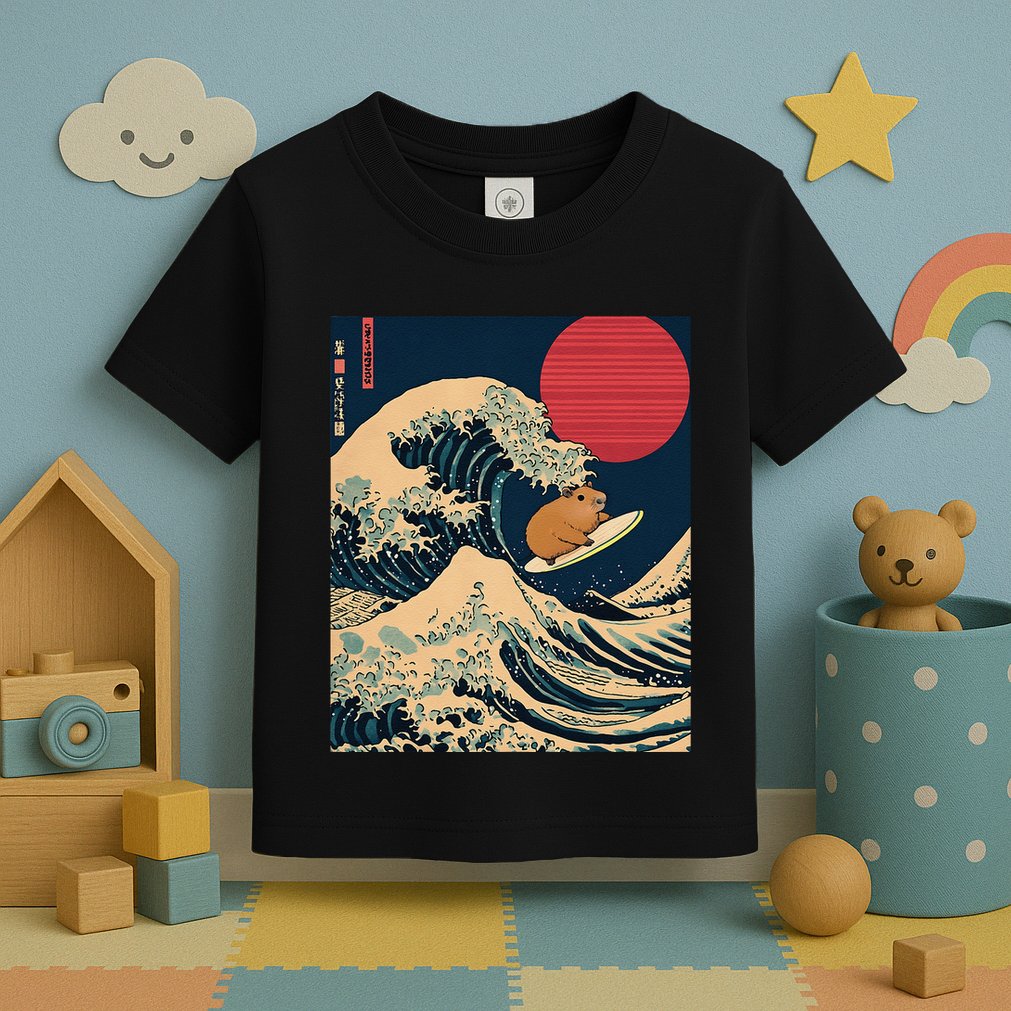 The Great Wave Off Kanagawa Capybara Surfing Japanese Otaku Toddler T-Shirt