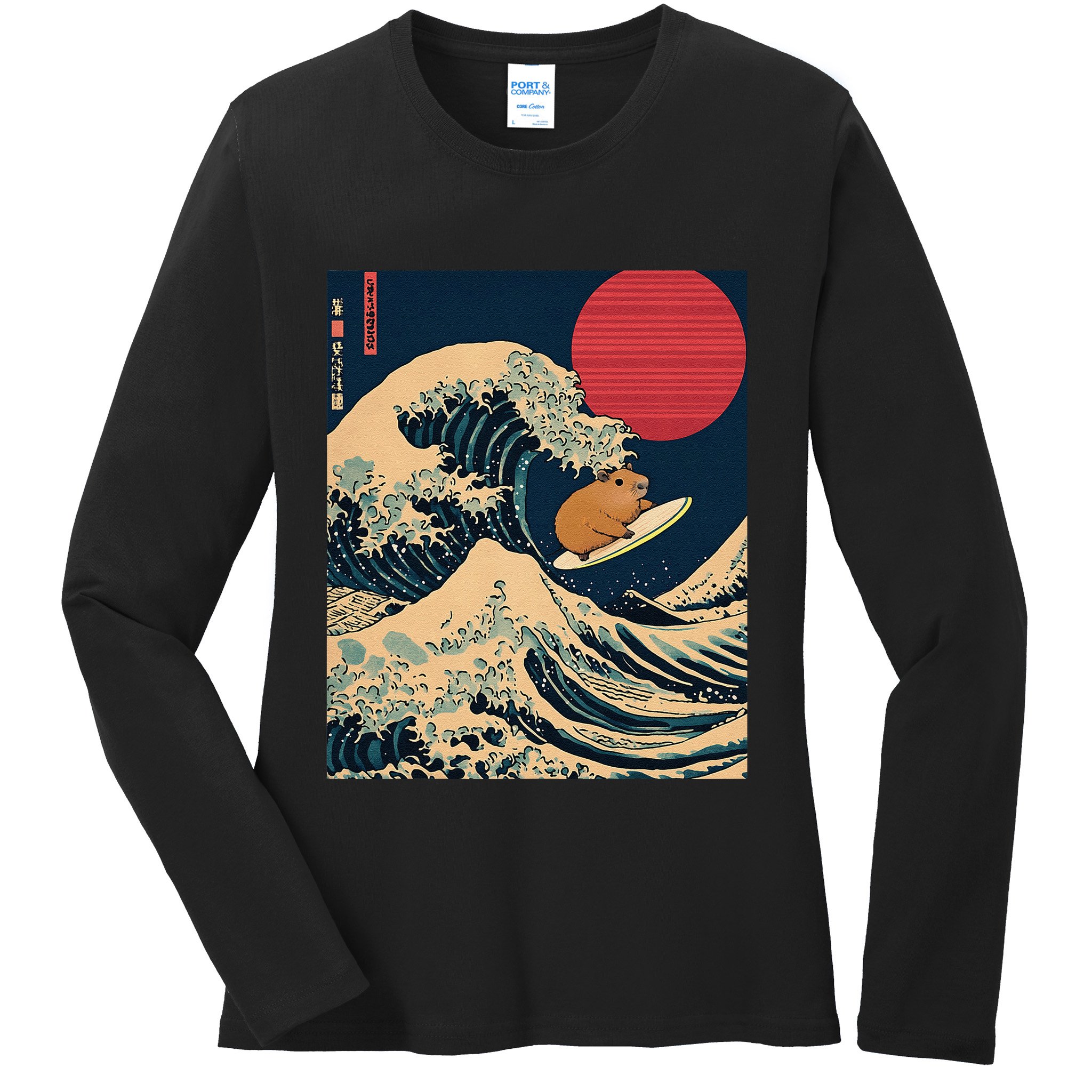 The Great Wave Off Kanagawa Capybara Surfing Japanese Otaku Ladies Long Sleeve Shirt