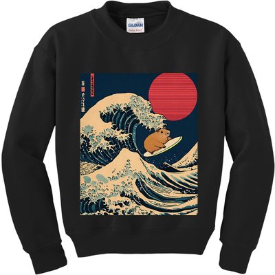 The Great Wave Off Kanagawa Capybara Surfing Japanese Otaku Kids Sweatshirt