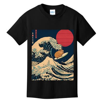 The Great Wave Off Kanagawa Capybara Surfing Japanese Otaku Kids T-Shirt