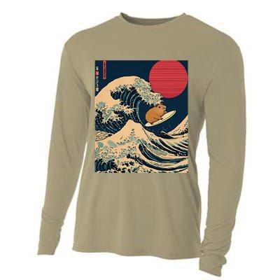 The Great Wave Off Kanagawa Capybara Surfing Japanese Otaku Cooling Performance Long Sleeve Crew