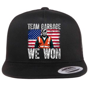 Team Garbage We Won Team Garbage For Trump 2024 Elections Flat Bill Trucker Hat