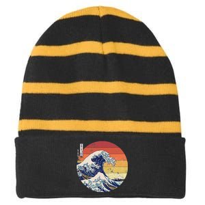 The Great Wave Kanagawa Hokusai Japanese Retro Striped Beanie with Solid Band