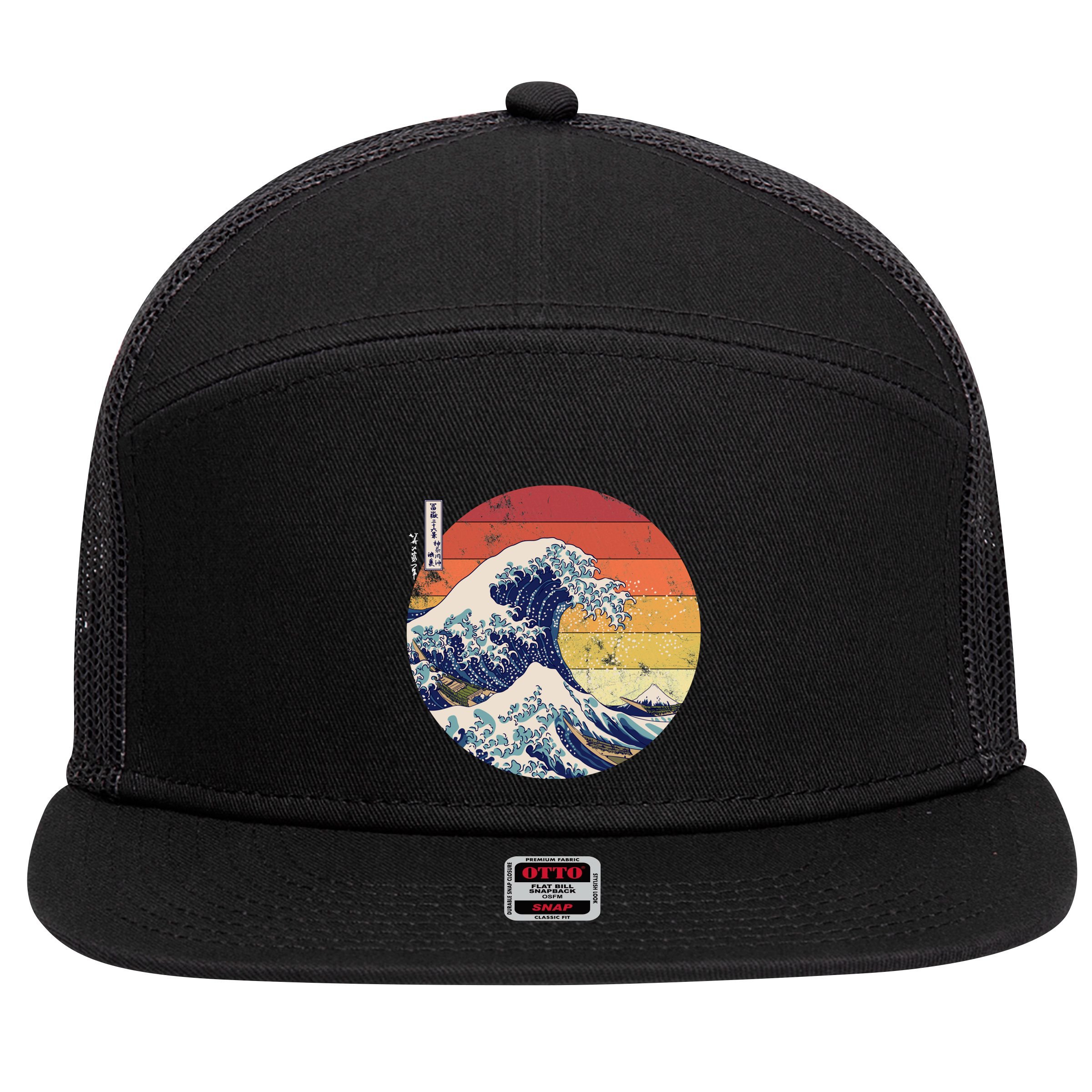 The Great Wave Kanagawa Hokusai Japanese Retro 7 Panel Mesh Trucker Snapback Hat