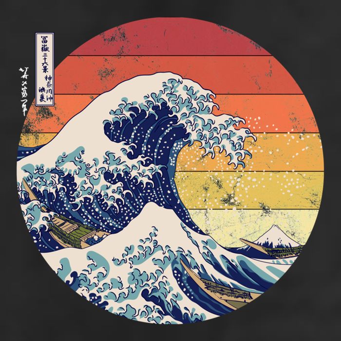 The Great Wave Kanagawa Hokusai Japanese Retro 7 Panel Mesh Trucker Snapback Hat