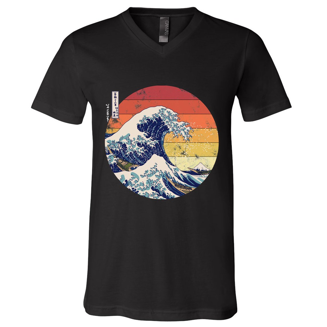 The Great Wave Kanagawa Hokusai Japanese Retro V-Neck T-Shirt