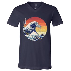 The Great Wave Kanagawa Hokusai Japanese Retro V-Neck T-Shirt