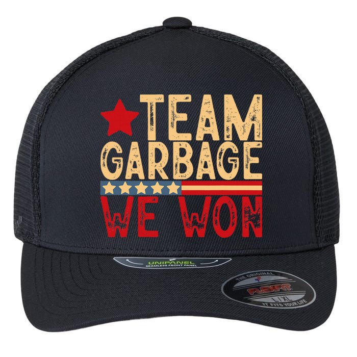 Team Garbage We Won Team Garbage For Trump 2024 Elections Flexfit Unipanel Trucker Cap