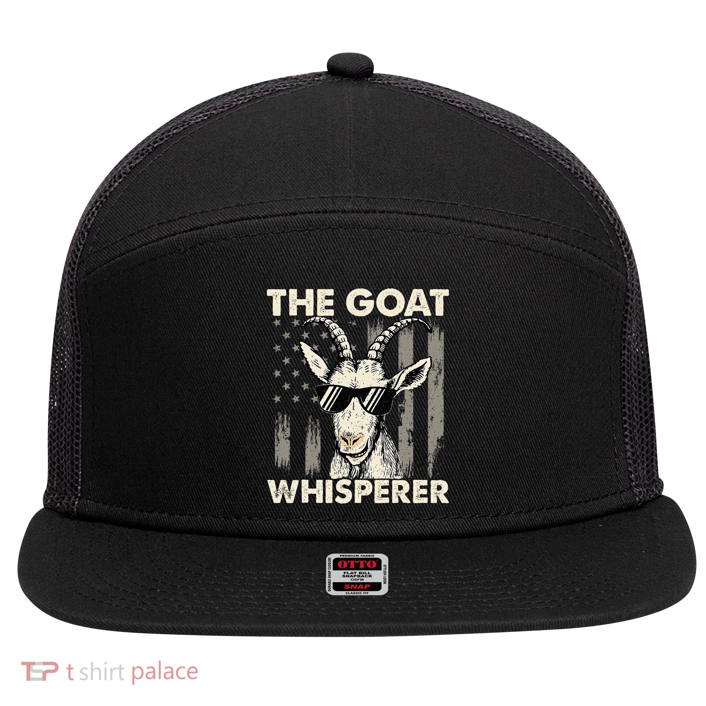 The Goat Whisperer USA American Flag Farm 7 Panel Mesh Trucker Snapback Hat