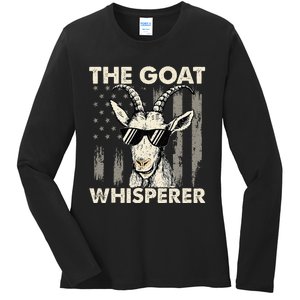 The Goat Whisperer USA American Flag Farm Ladies Long Sleeve Shirt