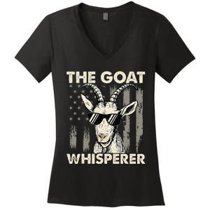 The Goat Whisperer USA American Flag Farm Women's V-Neck T-Shirt