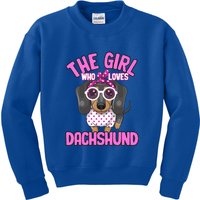 The Girl Who Loves Dachshund Cute Puppy Dog Doggy Lover Funny Gift Kids Sweatshirt