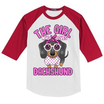 The Girl Who Loves Dachshund Cute Puppy Dog Doggy Lover Funny Gift Kids Colorblock Raglan Jersey