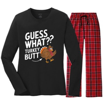 Thanksgiving Guess What Turkey Butt Women's Long Sleeve Flannel Pajama Set 