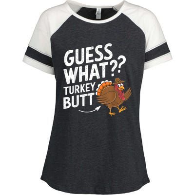 Thanksgiving Guess What Turkey Butt Enza Ladies Jersey Colorblock Tee