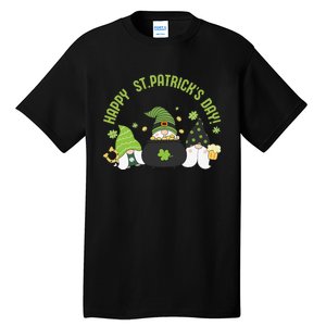 Three Gnomes With Shamrock Happy St Patrick's Day Tall T-Shirt