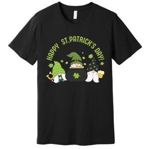 Three Gnomes With Shamrock Happy St Patrick's Day Premium T-Shirt