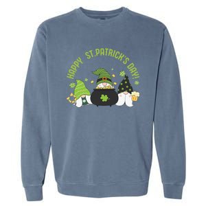 Three Gnomes With Shamrock Happy St Patrick's Day Garment-Dyed Sweatshirt