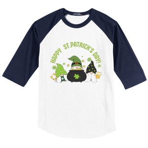 Three Gnomes With Shamrock Happy St Patrick's Day Baseball Sleeve Shirt