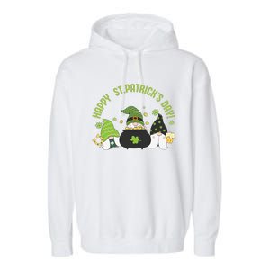 Three Gnomes With Shamrock Happy St Patrick's Day Garment-Dyed Fleece Hoodie