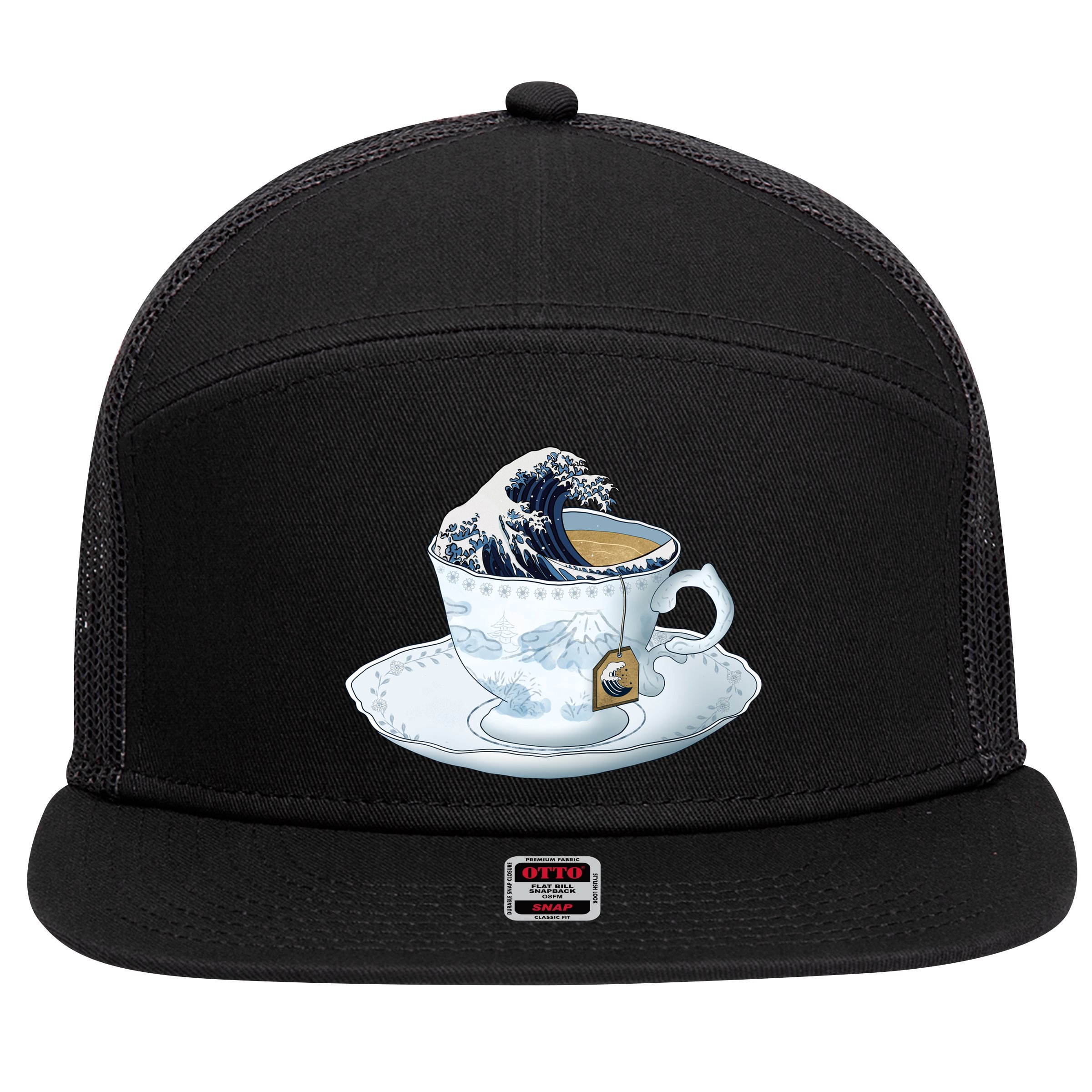 Tea Great Wave Off Kanagawa 7 Panel Mesh Trucker Snapback Hat