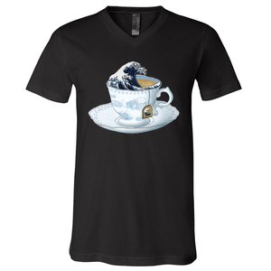 Tea Great Wave Off Kanagawa V-Neck T-Shirt