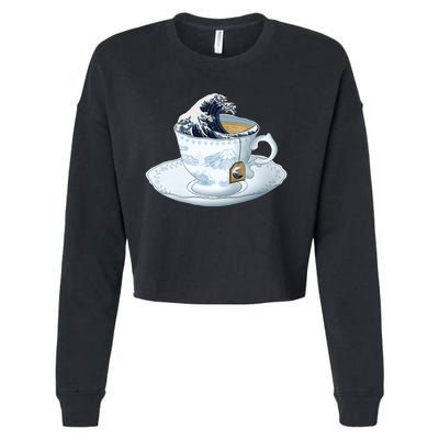 Tea Great Wave Off Kanagawa Cropped Pullover Crew