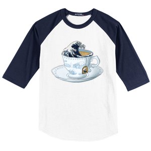 Tea Great Wave Off Kanagawa Baseball Sleeve Shirt