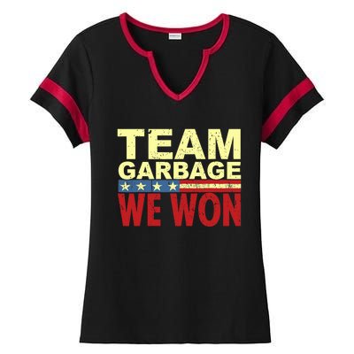 Team Garbage We Won Team Garbage For Trump 2024 Elections Ladies Halftime Notch Neck Tee