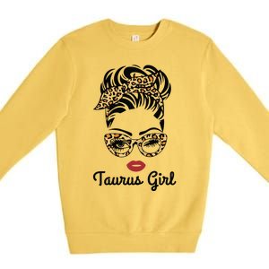 Taurus Girl Woman Face Leopard Bandana Wink Eye Premium Crewneck Sweatshirt