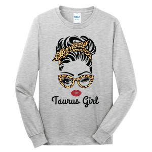 Taurus Girl Woman Face Leopard Bandana Wink Eye Tall Long Sleeve T-Shirt