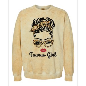 Taurus Girl Woman Face Leopard Bandana Wink Eye Colorblast Crewneck Sweatshirt