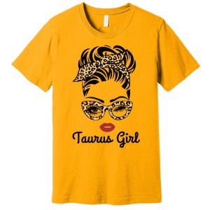 Taurus Girl Woman Face Leopard Bandana Wink Eye Premium T-Shirt