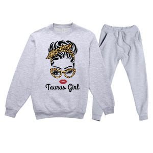 Taurus Girl Woman Face Leopard Bandana Wink Eye Premium Crewneck Sweatsuit Set