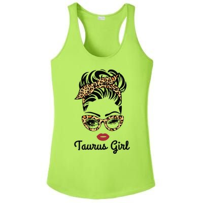 Taurus Girl Woman Face Leopard Bandana Wink Eye Ladies PosiCharge Competitor Racerback Tank