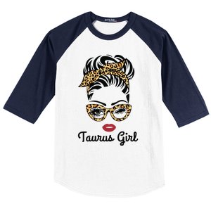 Taurus Girl Woman Face Leopard Bandana Wink Eye Baseball Sleeve Shirt