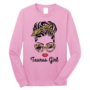 Taurus Girl Woman Face Leopard Bandana Wink Eye Long Sleeve Shirt