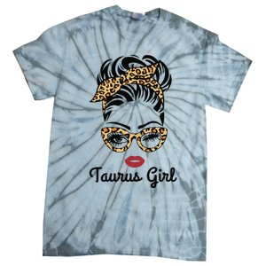 Taurus Girl Woman Face Leopard Bandana Wink Eye Tie-Dye T-Shirt